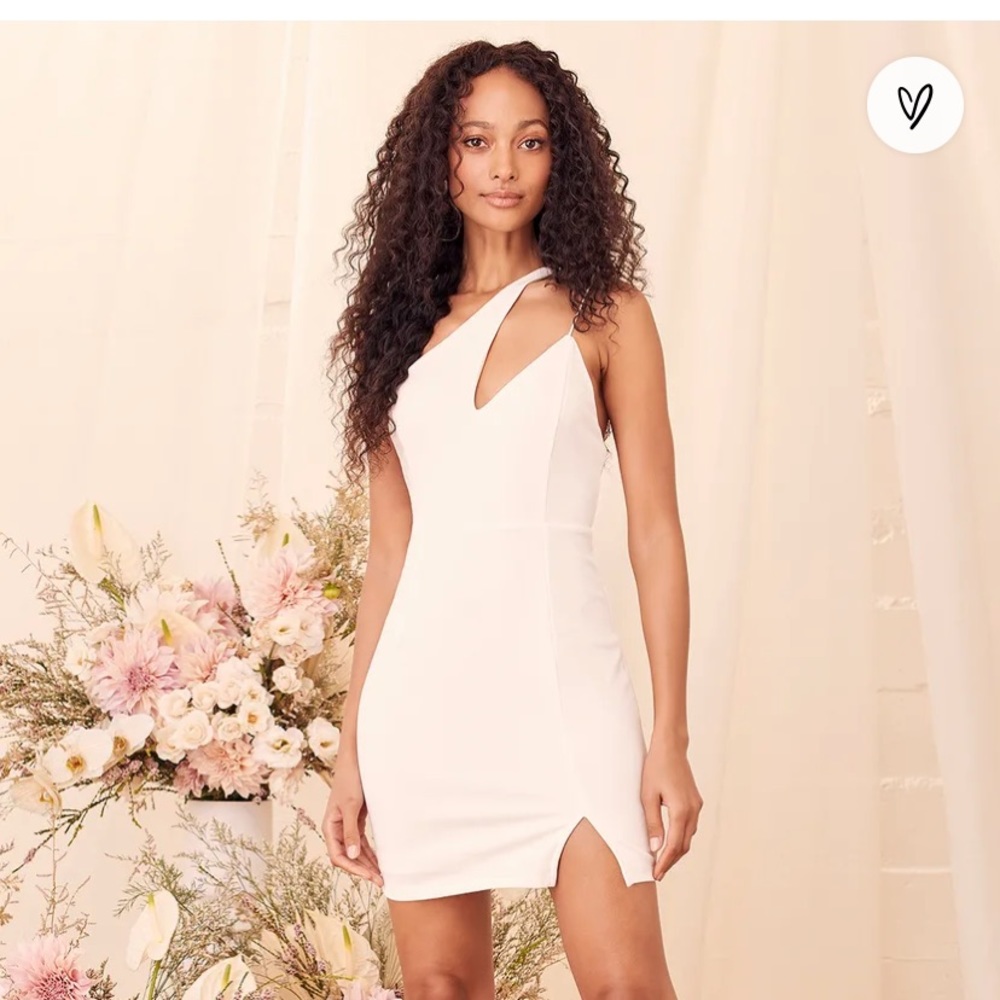 Lulus One Shoulder Asymmetric White Dress with front slit